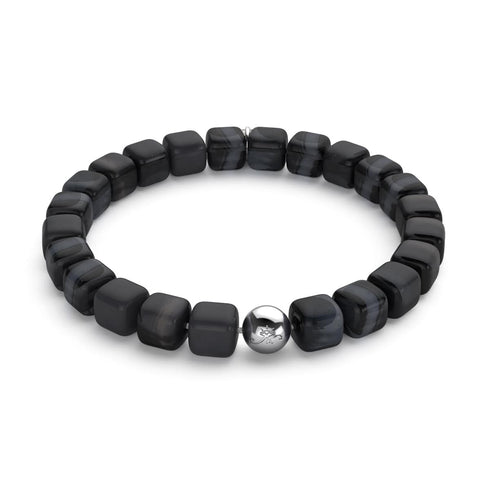 Schwarzer Achat | Silber | Edelstein-Kieselstein-Armband